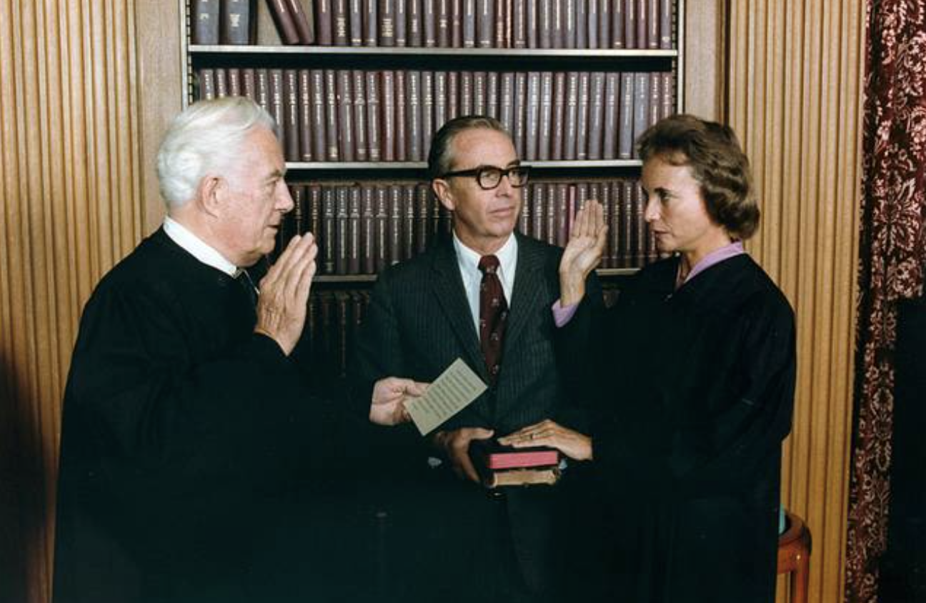 Image depicting Sandra Day O’Connor being sworn in as Supreme Court Justice by Chief Justice Warran Burger