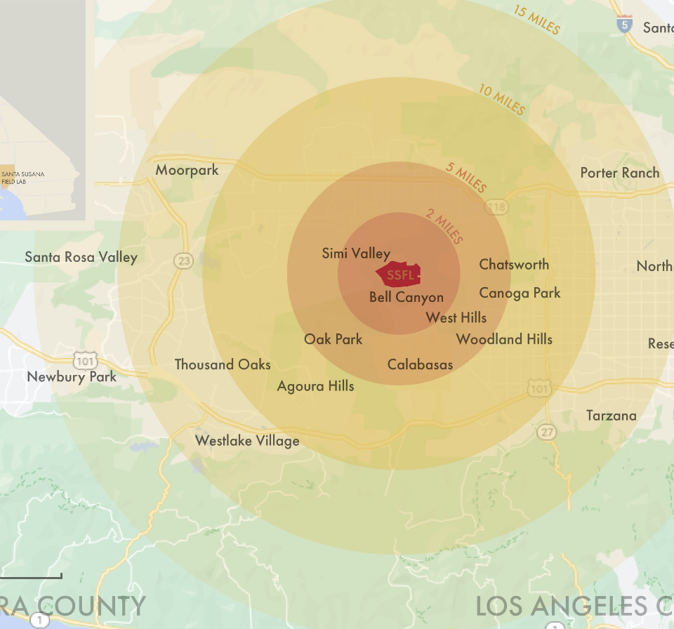 Map depicting the location of the Santa Susana Field Labratory and its proximity to Oak Park