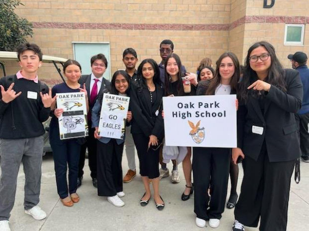 OPHS Academic Decathlon team sophomores Duke Luu, Sofia Hirose, Jet Young, senior Helly Patel, junior Nischay Srivatsa, Anona Nori, Alexander Bankhead, freshman Wenqing Lu, Lasya Prathipati, sophomore Evelyn Gelman, junior Jessica Qi