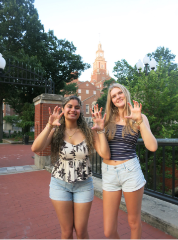 Snell poses with a friend at Brown University. 